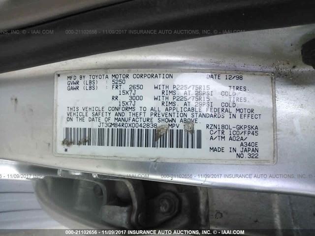 JT3GM84R0X0042838 - 1999 TOYOTA 4RUNNER BEIGE photo 9