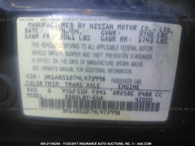 3N1AB51D74L473998 - 2004 NISSAN SENTRA SE-R SPEC V BLACK photo 9