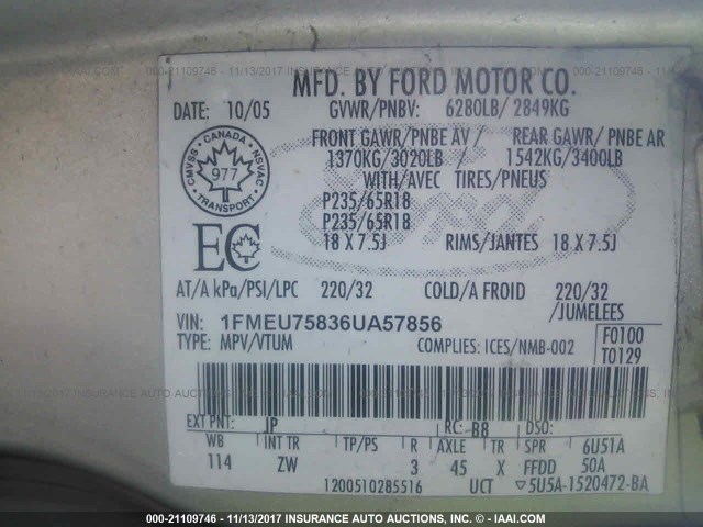 1FMEU75836UA57856 - 2006 FORD EXPLORER LIMITED 银色 照片 9