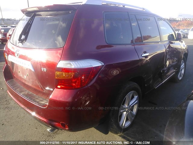 JTEES42A282048611 - 2008 TOYOTA HIGHLANDER LIMITED RED photo 4