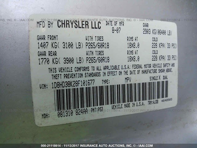 1D8HD38K28F101677 - 2008 DODGE DURANGO SXT SILVER photo 9