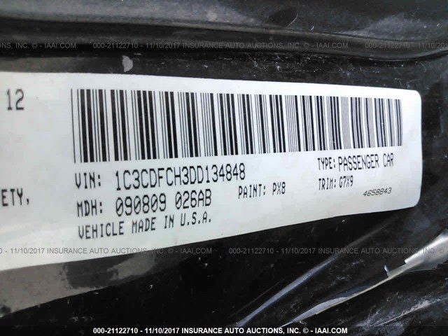 1C3CDFCH3DD134848 - 2013 DODGE DART LIMITED/R/T BLACK photo 9