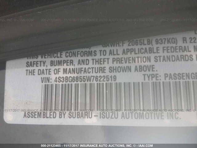 4S3BG6855W7622519 - 1998 SUBARU LEGACY 30TH ANN OUTBACK/LTD/SPT Dark Blue photo 9