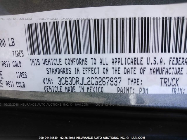 3C63DRJL2CG267937 - 2012 DODGE RAM 3500 GRAY photo 10