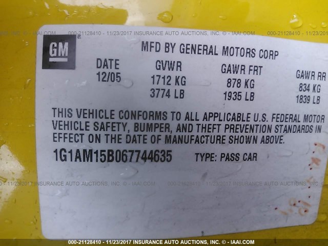 1G1AM15B067744635 - 2006 CHEVROLET COBALT SS YELLOW photo 9