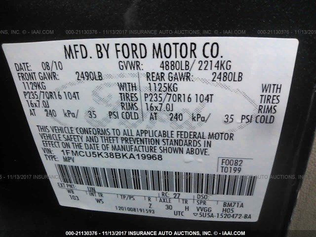 1FMCU5K38BKA19968 - 2011 FORD ESCAPE HYBRID BLUE photo 9