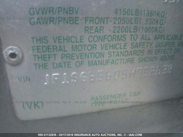 JF1SG65605H752638 - 2005 SUBARU FORESTER 2.5XS Күміс фото 9