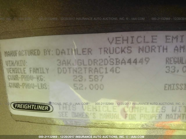 3AKJGLDR2DSBA4449 - 2013 FREIGHTLINER CASCADIA 125  BROWN photo 10