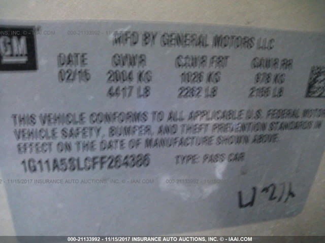 1G11A5SL0FF264386 - 2015 CHEVROLET MALIBU LS 银色 照片 9