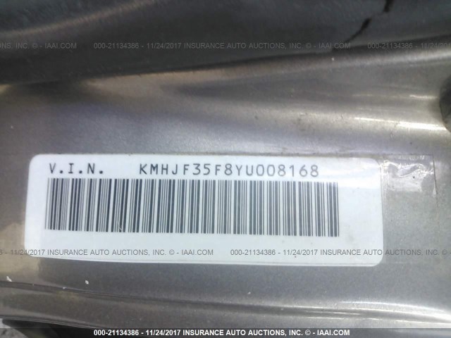 KMHJF35F8YU008168 - 2000 HYUNDAI ELANTRA GLS GRAY photo 9