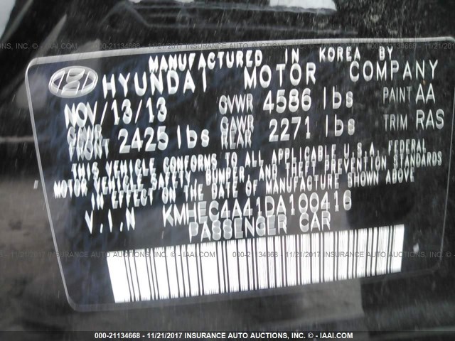 KMHEC4A41DA100416 - 2013 HYUNDAI SONATA HYBRID BLACK photo 9