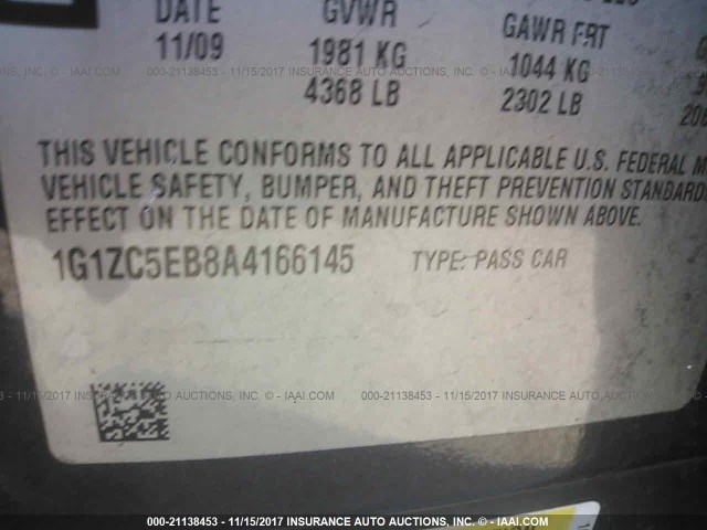 1G1ZC5EB8A4166145 - 2010 CHEVROLET MALIBU 1LT 灰色 照片 9