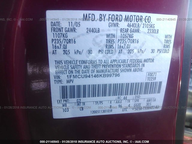 1FMCU94146KB99796 - 2006 FORD ESCAPE LIMITED RED photo 9