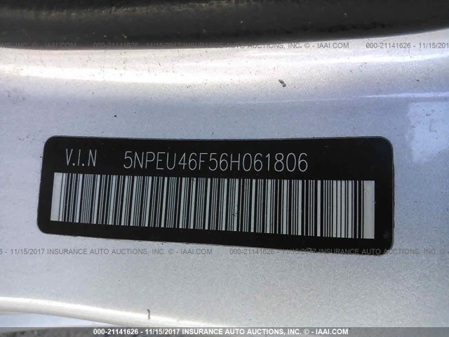 5NPEU46F56H061806 - 2006 HYUNDAI SONATA GLS/LX SILVER photo 9