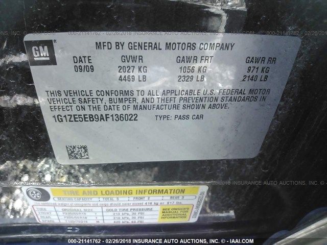 1G1ZE5EB9AF136022 - 2010 CHEVROLET MALIBU LTZ ნაცრისფერი ფოტო 9