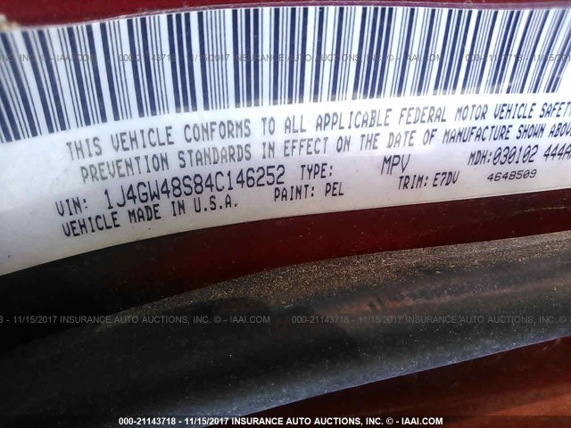 1J4GW48S84C146252 - 2004 JEEP GRAND CHEROKEE LAREDO/COLUMBIA/FREEDOM 红色 照片 9