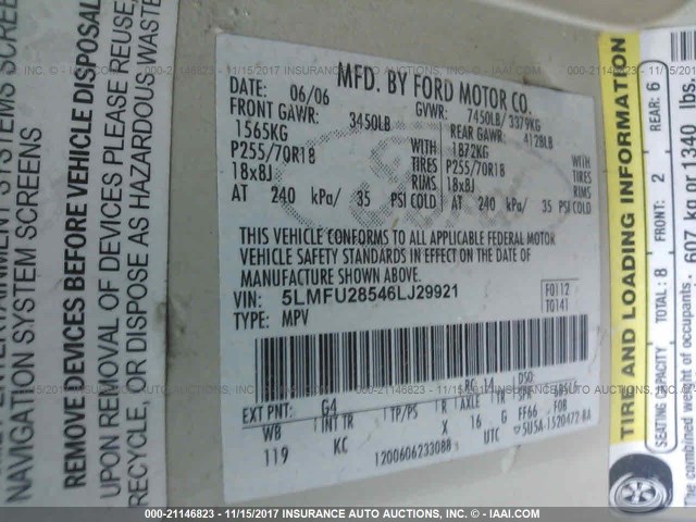 5LMFU28546LJ29921 - 2006 LINCOLN NAVIGATOR WHITE photo 9