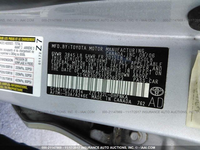2T1KR30E37C626623 - 2007 TOYOTA COROLLA MATRIX XR SILVER photo 9