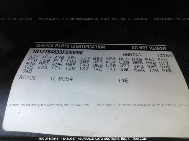 1G1ZT54835F209256 - 2005 CHEVROLET MALIBU LS თეთრი ფოტო 9