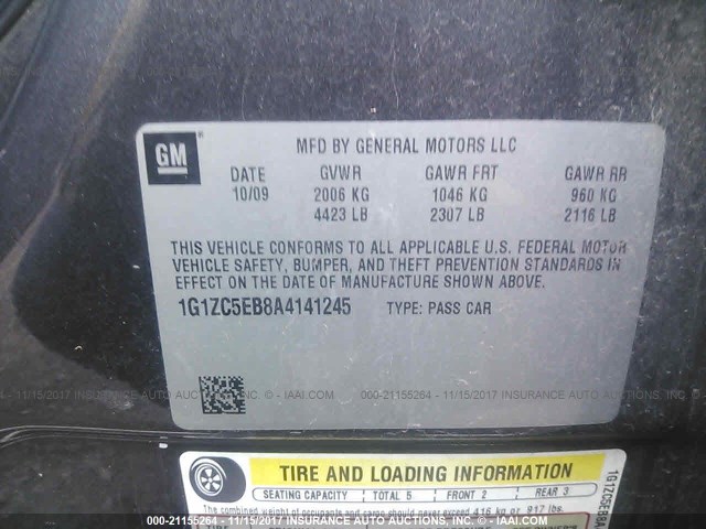 1G1ZC5EB8A4141245 - 2010 CHEVROLET MALIBU 1LT 灰色 照片 9