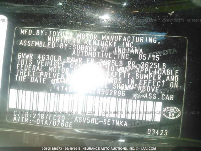 4T4BF1FK3FR502896 - 2015 TOYOTA CAMRY LE/XLE/SE/XSE BLACK photo 9