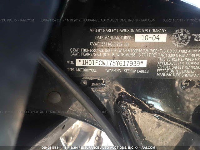 1HD1FCW175Y617939 - 2005 HARLEY-DAVIDSON FLHTCUI BLUE photo 10