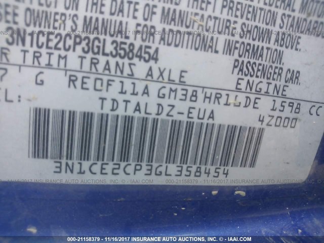 3N1CE2CP3GL358454 - 2016 NISSAN VERSA NOTE S/S PLUS/SV/SL/SR BLUE photo 9