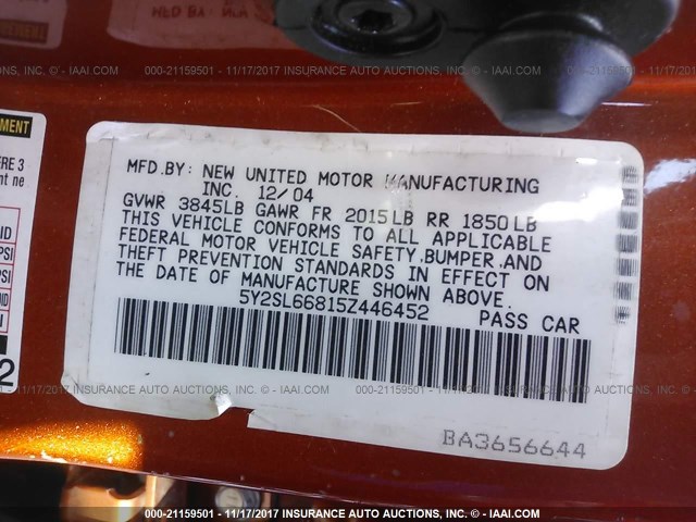 5Y2SL66815Z446452 - 2005 PONTIAC VIBE ORANGE photo 9