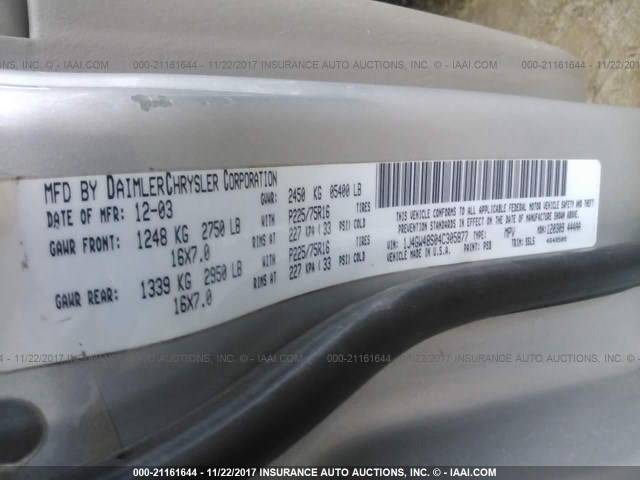 1J4GW48S04C305877 - 2004 JEEP GRAND CHEROKEE LAREDO/COLUMBIA/FREEDOM 银色 照片 9