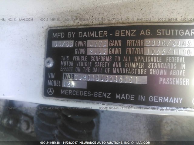 WDBCB20A8DB046101 - 1983 MERCEDES-BENZ 300 SD WHITE photo 9