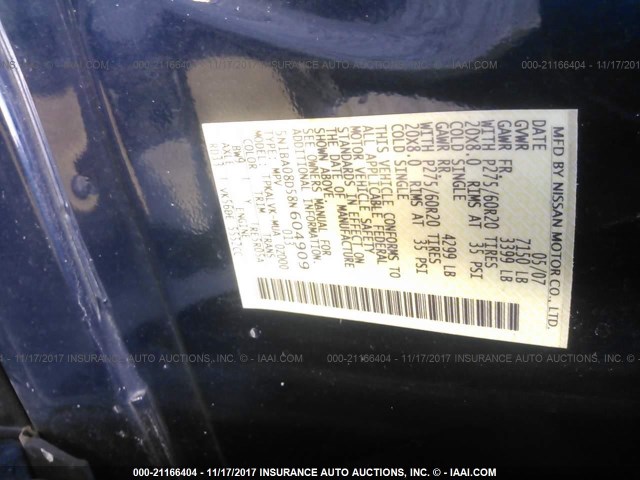 5N1BA08D58N604909 - 2008 NISSAN ARMADA SE/LE Dark Blue photo 9