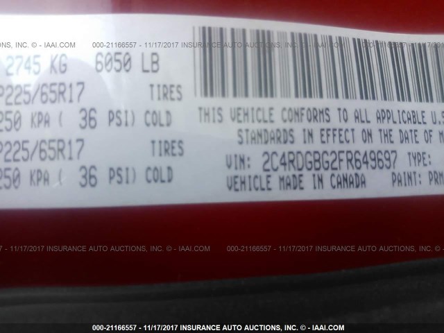 2C4RDGBG2FR649697 - 2015 DODGE GRAND CARAVAN SE RED photo 9