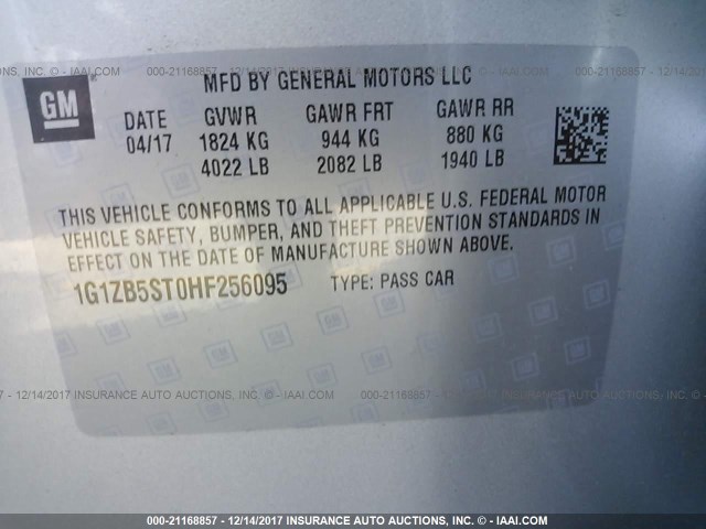 1G1ZB5ST0HF256095 - 2017 CHEVROLET MALIBU LS SILVER photo 9