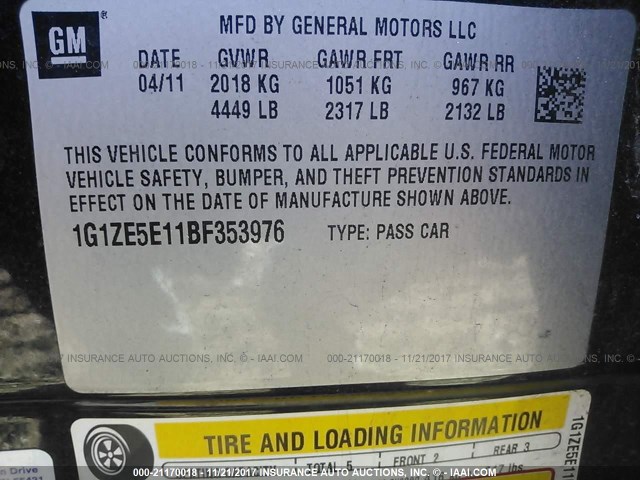 1G1ZE5E11BF353976 - 2011 CHEVROLET MALIBU LTZ 黑色 照片 9