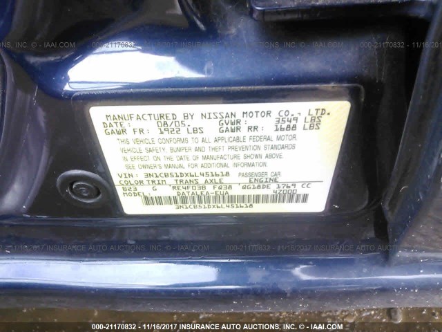 3N1CB51DX6L451618 - 2006 NISSAN SENTRA 1.8/1.8S BLUE photo 9