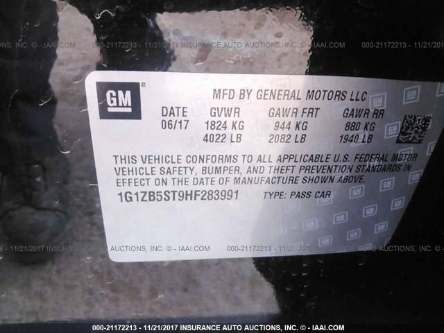 1G1ZB5ST9HF283991 - 2017 CHEVROLET MALIBU LS BLACK photo 9