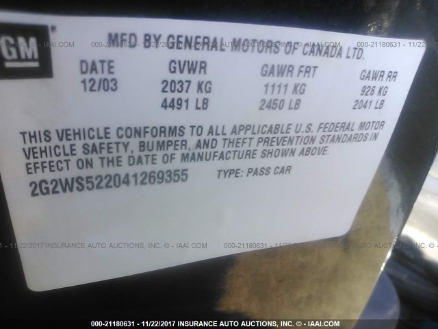 2G2WS522041269355 - 2004 PONTIAC GRAND PRIX GT2 შავი ფოტო 9