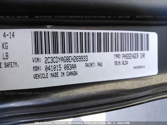 2C3CDYAG8EH269933 - 2014 DODGE CHALLENGER SXT GRAY photo 9