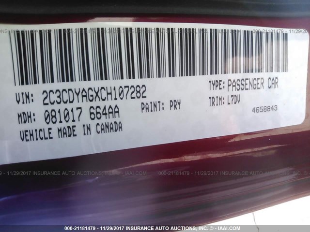 2C3CDYAGXCH107282 - 2012 DODGE CHALLENGER SXT RED photo 9