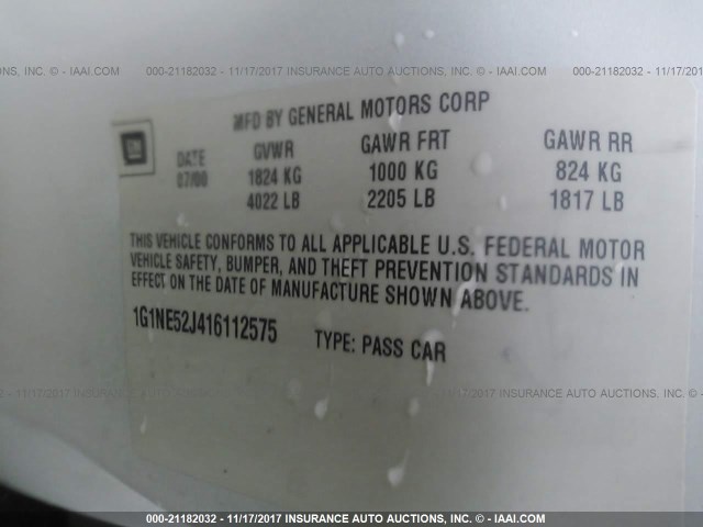 1G1NE52J416112575 - 2001 CHEVROLET MALIBU LS თეთრი ფოტო 9