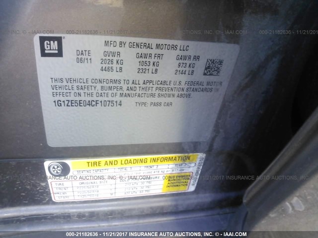 1G1ZE5E04CF107514 - 2012 CHEVROLET MALIBU LTZ 棕色 照片 9