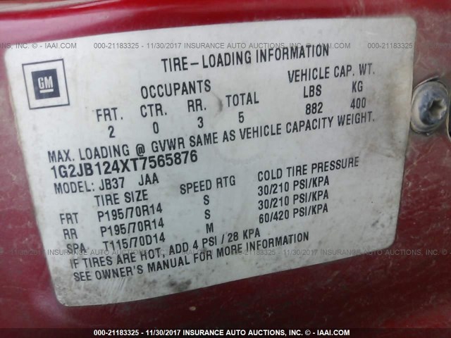 1G2JB124XT7565876 - 1996 PONTIAC SUNFIRE SE RED photo 9