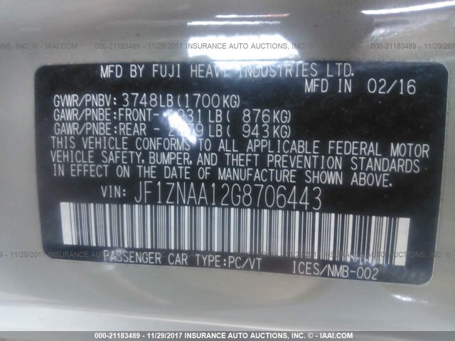 JF1ZNAA12G8706443 - 2016 TOYOTA SCION FR-S 棕色 照片 9