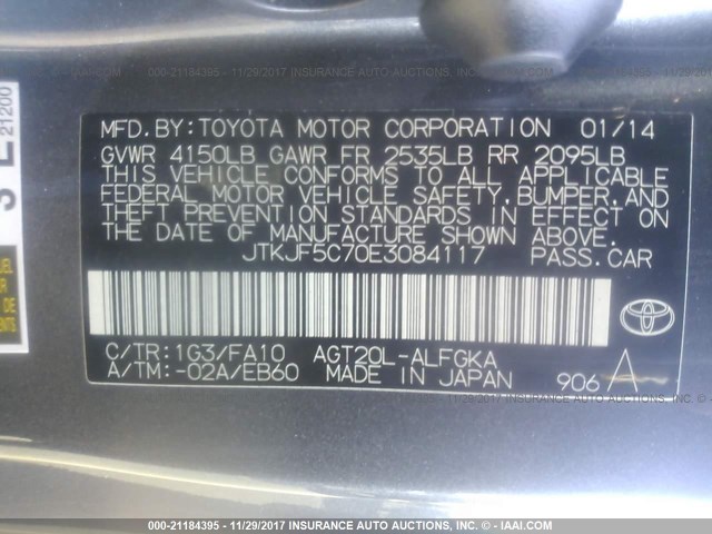 JTKJF5C70E3084117 - 2014 TOYOTA SCION TC 灰色 照片 9