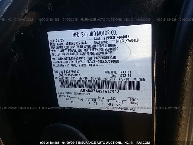 1LNHM87A45Y637918 - 2005 LINCOLN LS Qara foto 9