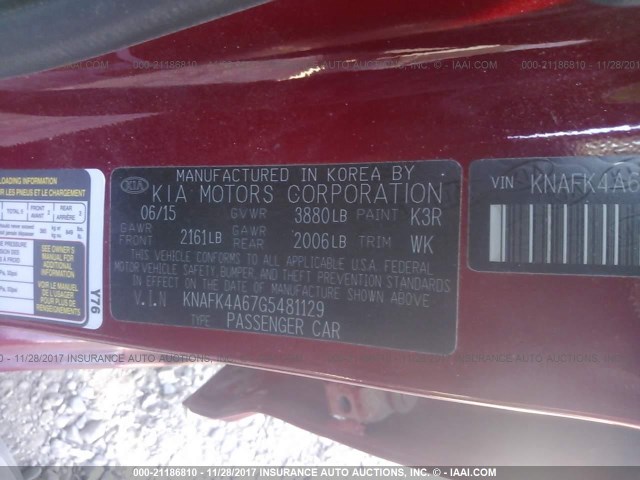 KNAFK4A67G5481129 - 2016 KIA FORTE LX RED photo 9