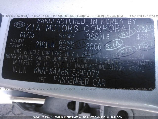 KNAFX4A66F5396072 - 2015 KIA FORTE LX SILVER photo 9