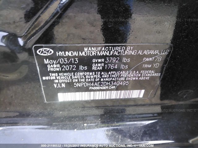 5NPDH4AE2DH340495 - 2013 HYUNDAI ELANTRA GLS/LIMITED BLACK photo 9