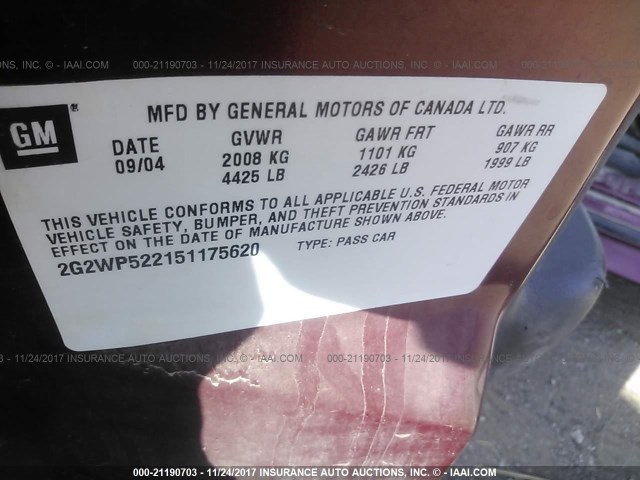 2G2WP522151175620 - 2005 PONTIAC GRAND PRIX RED photo 9