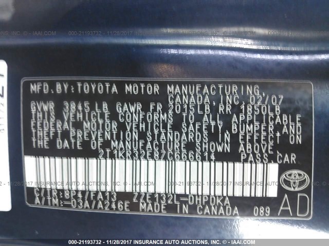2T1KR32E87C666614 - 2007 TOYOTA COROLLA MATRIX XR Dark Blue photo 9